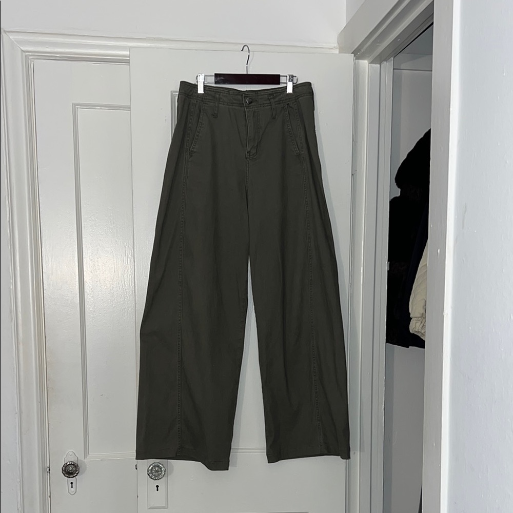 Women's Olive Green Wide-Leg Baggy Pants